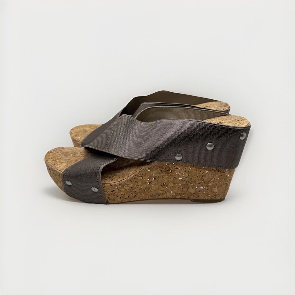 LUCKY BRAND brown metallic bronze stretch Wedge  platform cork sole Sandals 8 - Picture 3 of 11